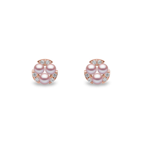 Sleek Rose Gold Pearl and Diamond Earrings